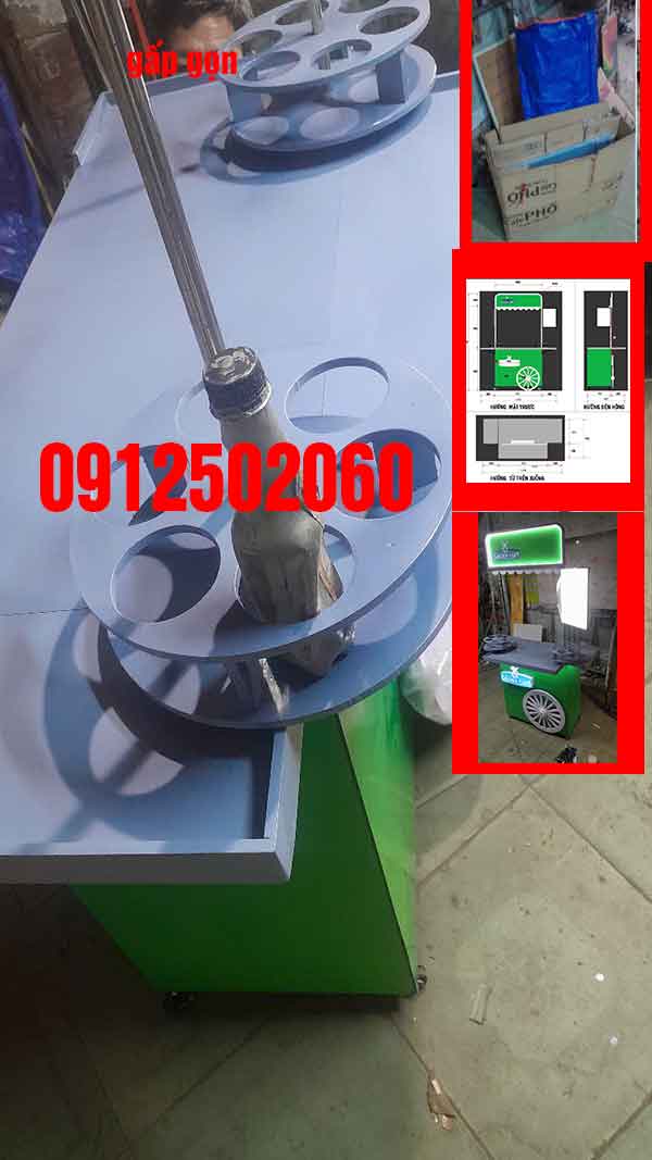 xe booth sampling phát hàng mẫu - ĐT: 0912502060 xe làm sampling có kệ trưng hàng mẫu