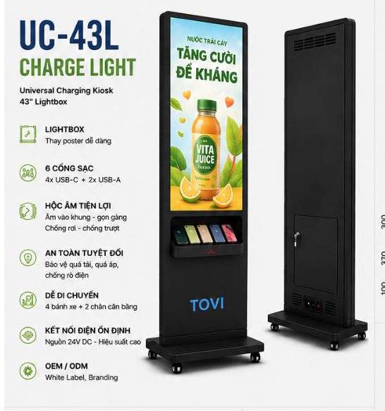 UC-43L- CHARGE LIGHT_1 TOVI-UL43-NM-06 - CHARGE LIGHT - kệ quảng cáo sạc điện thoại miễn phí 6 cổng
