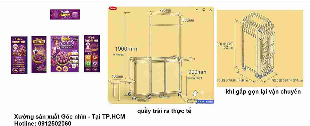 Thư Viện Prompt thiết kế mẫu - quầy bánh khoai mỡ, Nền màu tím khoai mỡ đậm - ĐT: 0912502060 thiết kế xe bán hàng khoai mỡ gấp gọn